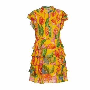 FARM RIO Beaks & Bananas Ruffle Flowy Casual Summer Mini Dress Small